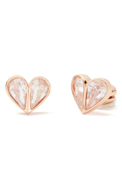 Shop Kate Spade Rock Solid Small Heart Stud Earrings In Clear/ Rose Gold