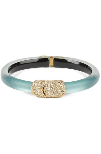 Shop Alexis Bittar Crystal Encrusted Clasp Skinny Bangle In Teal Blue