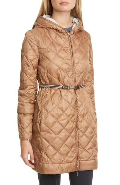 Shop Max Mara Enovel Reversible Hooded Down Jacket With Detachable Cuffs In Brown