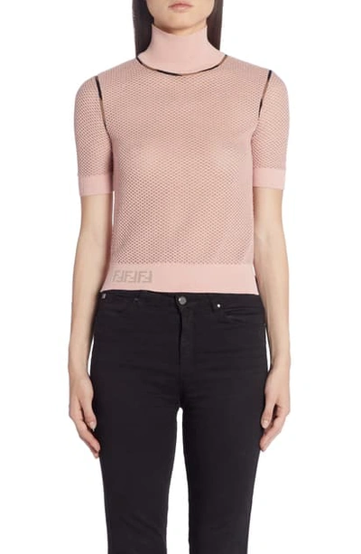 Shop Fendi Short Sleeve Mesh Turtleneck Sweater In Pink