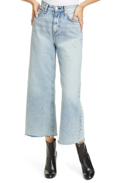 Shop Rag & Bone Ruth Super High Waist Raw Crop Wide Leg Jeans In Cloudy