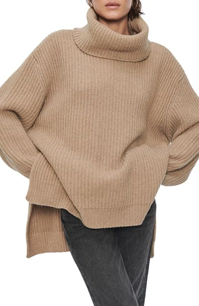 Shop Anine Bing Olivia Oversize Cashmere Blend Turtleneck Sweater In Sand