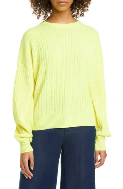 Shop Autumn Cashmere Bishop Sleeve Ribbed Cashmere Sweater In Volt