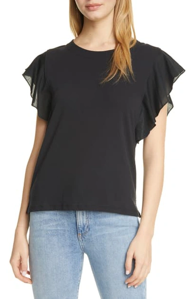 Shop Atm Anthony Thomas Melillo Mixed Media Fluted Sleeve Tee In Black