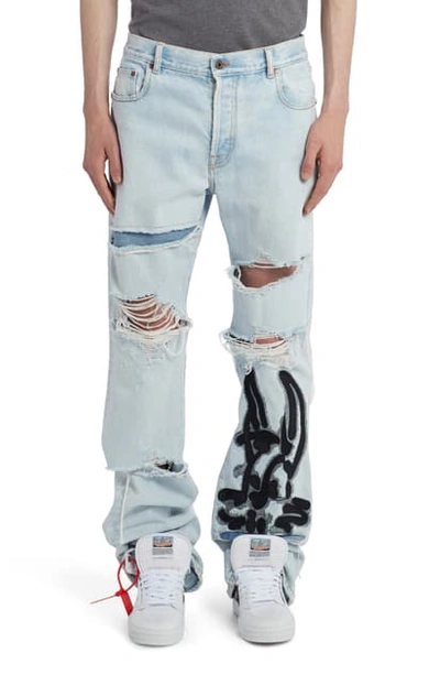 Shop Off-white Ev Ripped Low Fit Jeans In Bleach Black