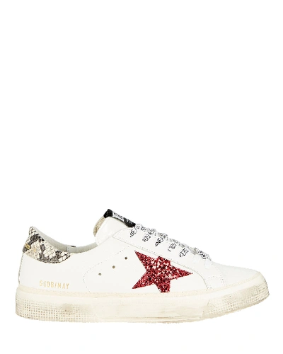 Shop Golden Goose May Glitter Star Low-top Sneakers In White