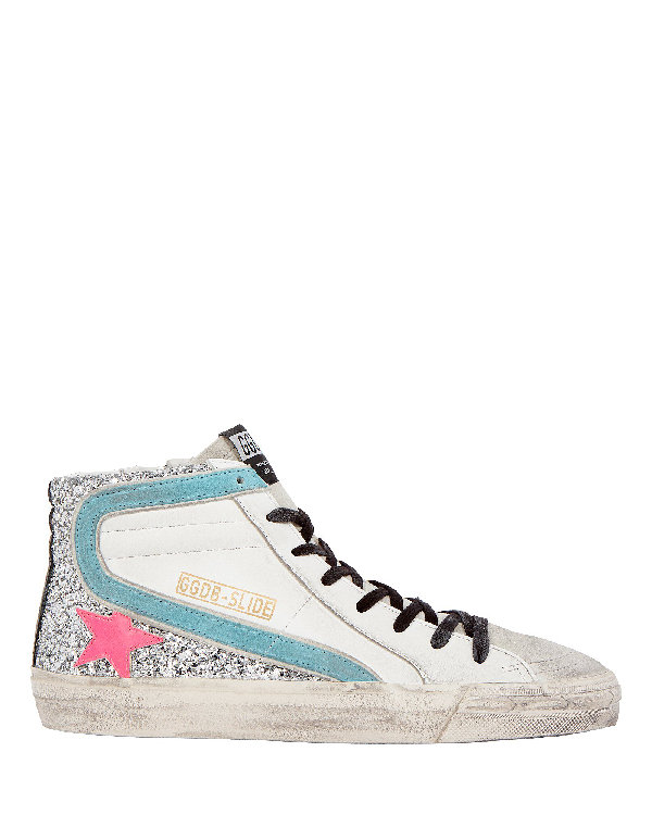 Golden Goose Kids' Slide Glitter High-top Sneakers In Silver/white | ModeSens