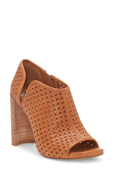 Shop Vince Camuto Prisha Perforated Open Toe Bootie In Brick Leather