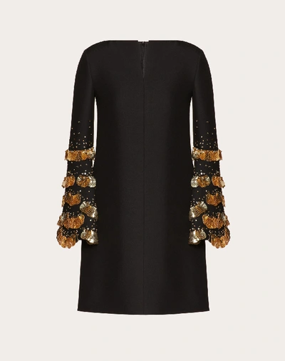 Shop Valentino Embroidered Crepe Couture Dress In Black/gold