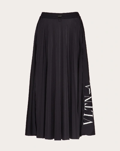 Shop Valentino Pleated Jersey Skirt With Vltnstar Print In Black/white