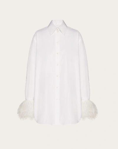 Shop Valentino Poplin Shirt With Feathers In White