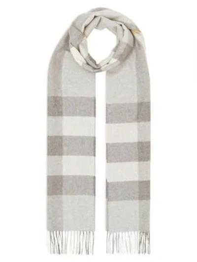 Shop Burberry Icon Stripe & Monogram-print Wool Silk Scarf In Light Grey