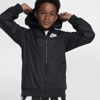 Shop Nike Sportswear Windrunner Big Kids' (boys') Loose Hip-length Hooded Jacket In Black
