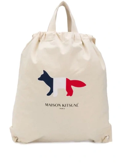 Shop Maison Kitsuné Tricolour Fox Backpack In Neutrals