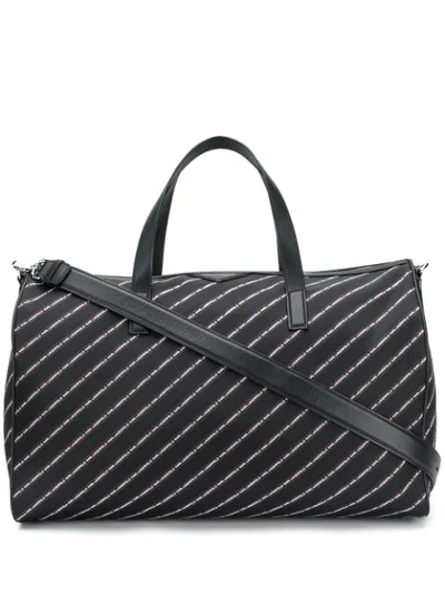 Shop Karl Lagerfeld K/stripe Logo Nylon Weekender Bag In Black