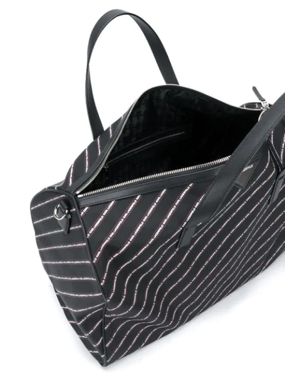 Shop Karl Lagerfeld K/stripe Logo Nylon Weekender Bag In Black