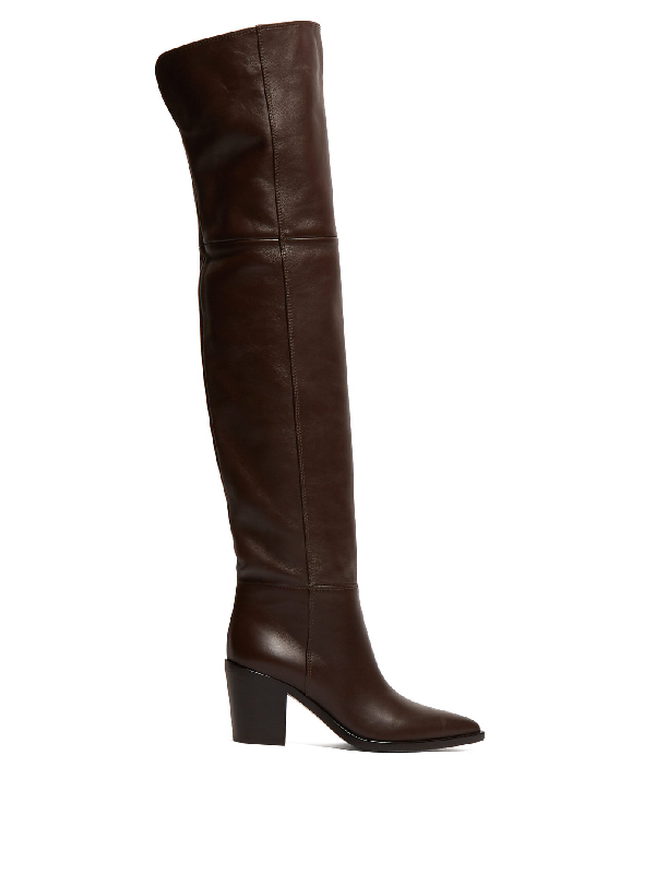 Gianvito Rossi Western 85 Leather Over The Knee Boots In Brown Modesens