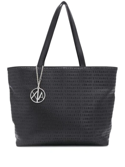 Shop Armani Exchange Embossed Logo Tote Bag In Black