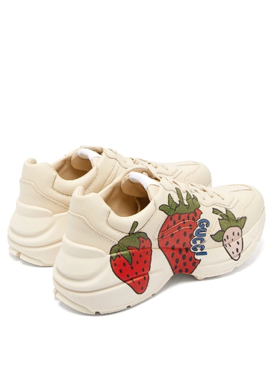Gucci Rhyton Strawberry-print Leather Trainers In Cream | ModeSens