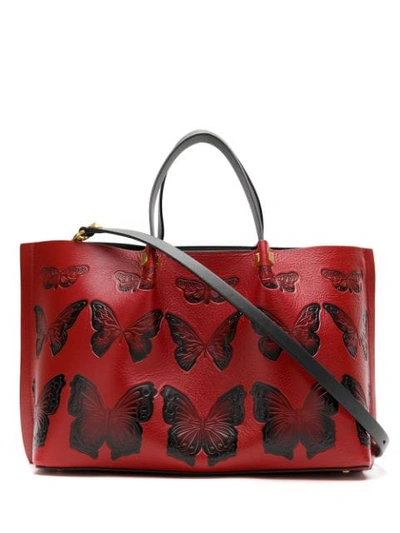 Shop Valentino Garavani Vlogo Butterfly Shopper Tote In Red