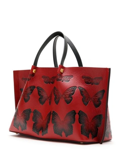 Shop Valentino Garavani Vlogo Butterfly Shopper Tote In Red