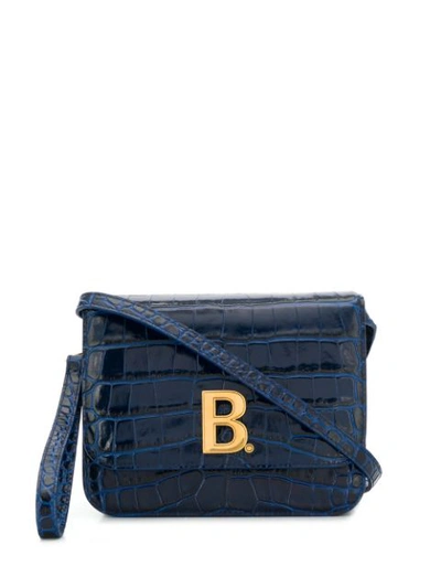 Shop Balenciaga Logo Plaque Crocodile Effect Crossbody Bag In Blue