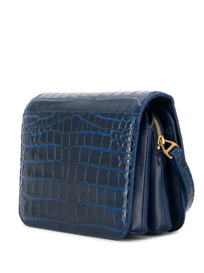 Shop Balenciaga Logo Plaque Crocodile Effect Crossbody Bag In Blue