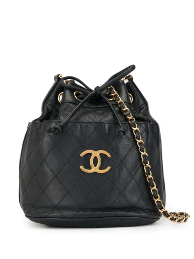 Pre-owned Chanel Drawstring Chain Shoulder Bag In Navy