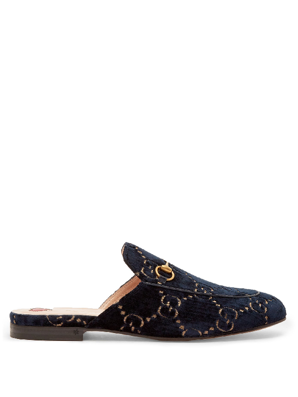 gucci princetown blue velvet