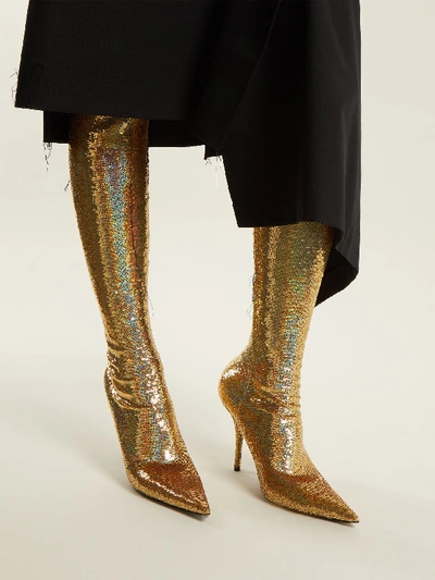Balenciaga Knife Sequinned Boots In Gold | ModeSens