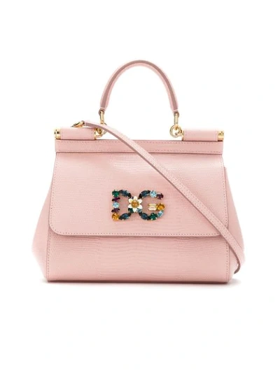 Shop Dolce & Gabbana Mini Sicily Handbag With Crystals In Pink