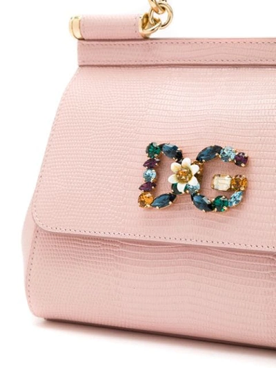 Shop Dolce & Gabbana Mini Sicily Handbag With Crystals In Pink