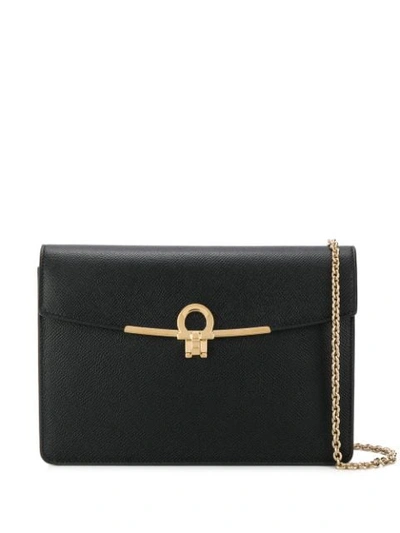 Shop Ferragamo Mini Gancini Flap Shoulder Bag In Black