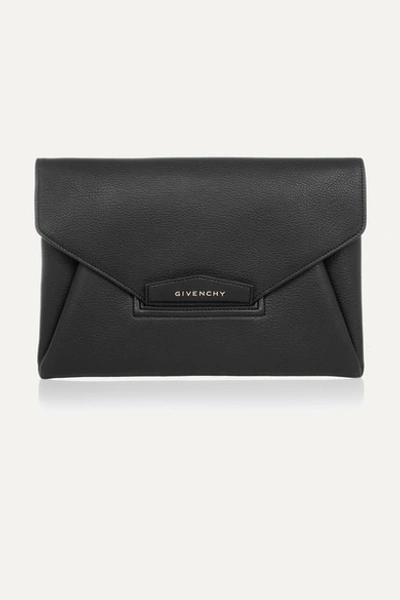 Shop Givenchy Antigona Textured-leather Clutch In Black