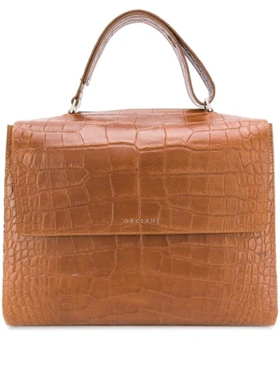 Shop Orciani Large Croc-effect Tote Bag In Brown