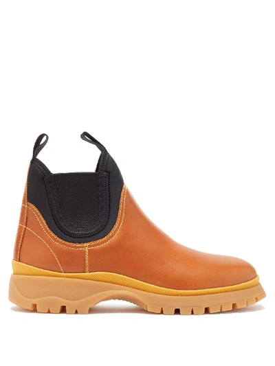 Prada Neoprene And Leather Chelsea Boots In Tan | ModeSens