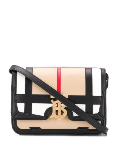 Shop Burberry Tb Check Crossbody Bag In Neutrals