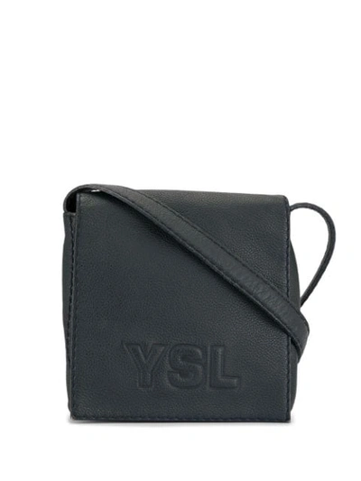 Pre-owned Saint Laurent Logo Embossed Crossbody Bag In Blue