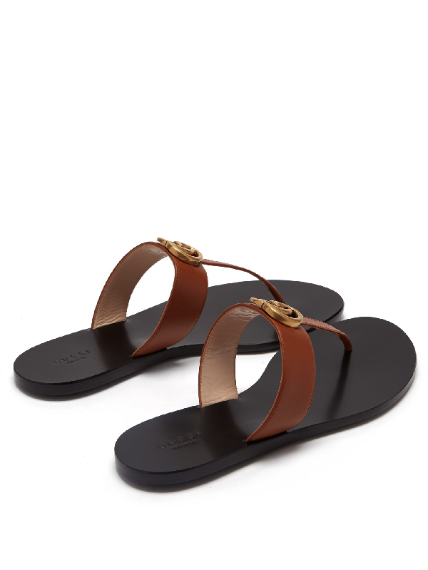 Gucci Marmont Logo-embellished Leather Sandals In Brown | ModeSens