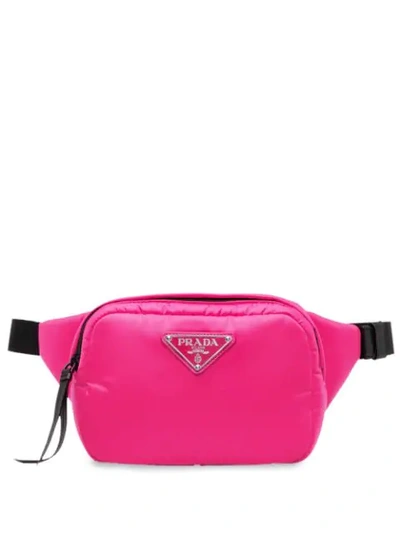 Shop Prada Logo Plaque Belt Bag - Pink