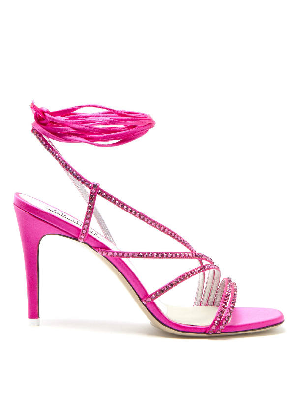 Attico Baby Crystal-strap Tie-leg Satin Sandals In Fuchsia | ModeSens