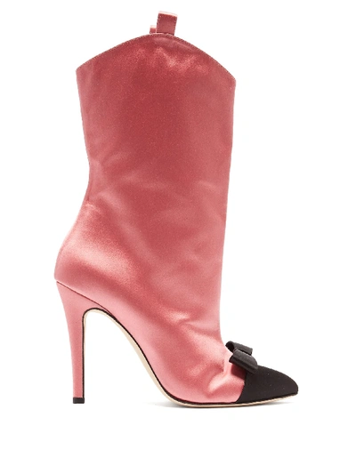 Alessandra Rich Bow-embellished Two-tone Satin Ankle Boots In Pink |  ModeSens