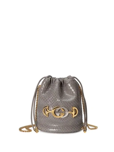 Shop Gucci Mini  Zumi Python Bucket Bag In Grey