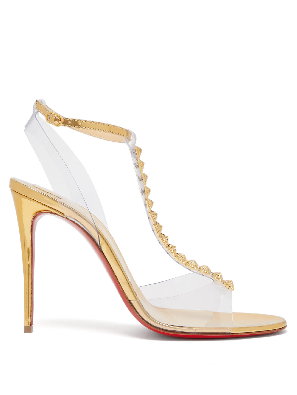 Christian Louboutin Jamais 100 Studded Mirrored-leather Sandals In Gold |  ModeSens