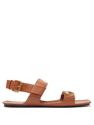 Gucci Marmont Logo embellished Leather Sandals In Tan Brown ModeSens