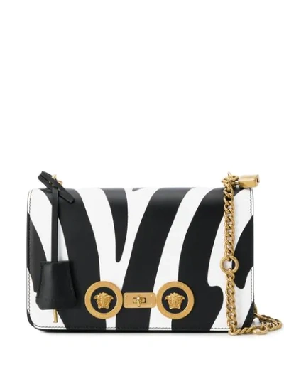 Shop Versace Zebra Print Shoulder Bag In Black