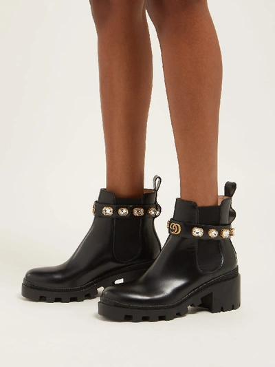 Gucci Trip Embellished Leather Chelsea Boots In Black | ModeSens