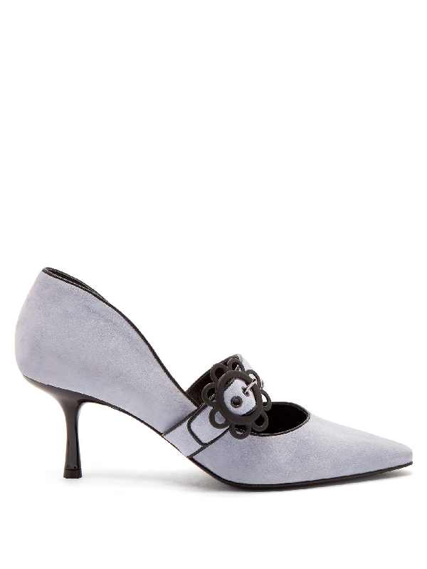 powder blue suede pumps