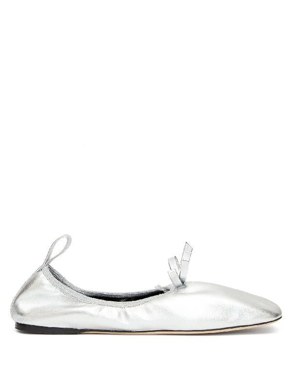 silver leather ballet flats