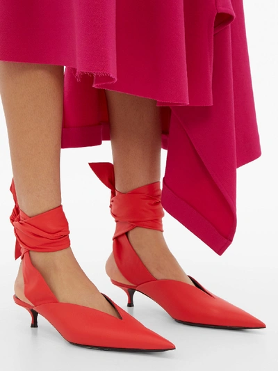 Balenciaga dance Knife Wraparound Ankle Tie Leather Mules In Red